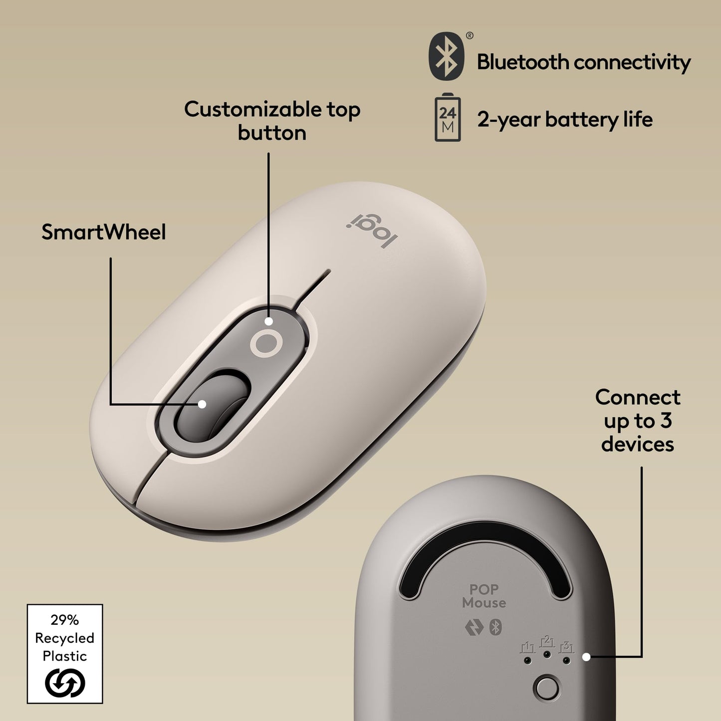 Logitech POP Mouse, Wireless Mouse with Customizable Emojis, SilentTouch Technology, Precision/Speed Scroll, Compact Design, Bluetooth, Multi-Device, OS Compatible - Heartbreaker Rose