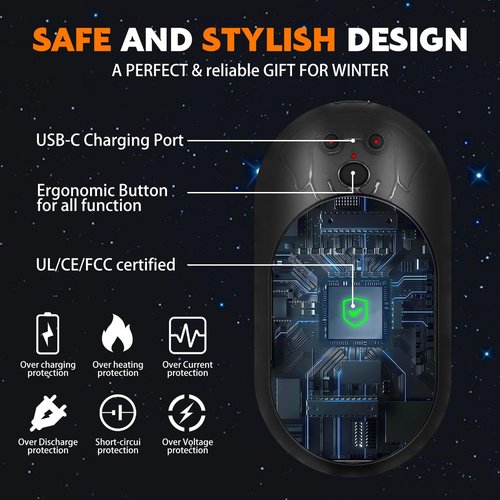 Labrador Dog Rechargeable Hand Warmers 2 Pack, 3000mAh Portable, Ideal Gifts for Men, Christmas, Outdoor Camping, Hunting Accessories (Black Gray, L)