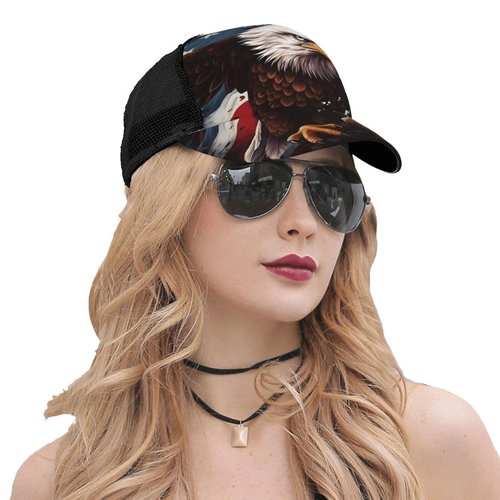 Generic Funny Baseball Hat for Women Men, Dad Cap Trucker Hat Adjustable Fit for Summer Sport Travel Beach - Eagle American Flag, Pattern - 7