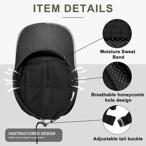 Oversize XXL Mens Quick Dry Baseball Cap Cooling Breathable Mesh Sports Cap Lightweight Snapback Hat for Big Head Black