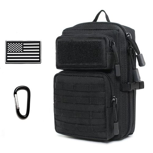 Tactical Molle Utility Pouch, Compact EDC Tool Pouch Bag Tactical Phone Pouches Medical EDC IFAK Pack Mini Waist Pouches with Two Carabiners (Black)
