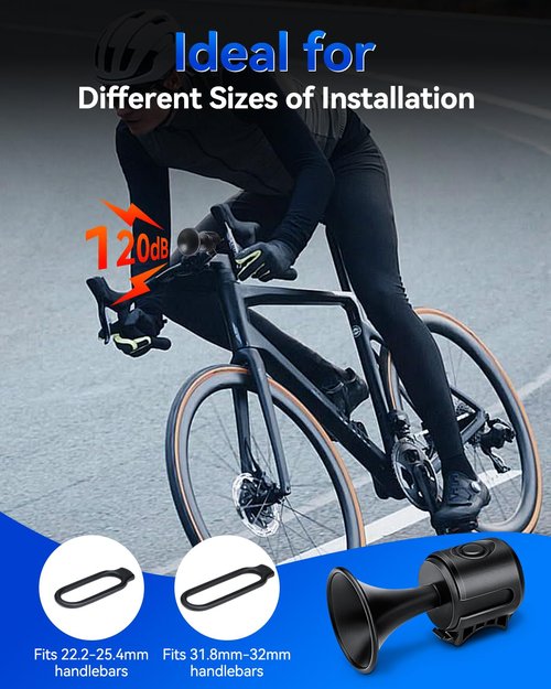EQIIO Electric Bike Horn, 120db Loud Bicycle Horn for Handlebars, Bike Bell with 3V Button Battery Operated, Bike Horn for Adults Kids Bike, Scooter, Ebike, IPX4 Waterproof & Easy Installation