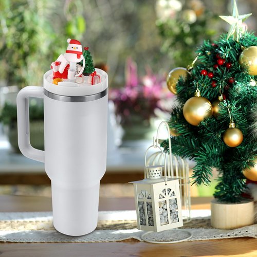 Gosknor Christmas Cup Lid Accessories Charms for Stanley Cup H2.0 30oz, Snowman Leak-Proof Silicone Straw Lid Xmas Straw Toppers Cover Cap Compatible with Stanley Tumblers Accessories
