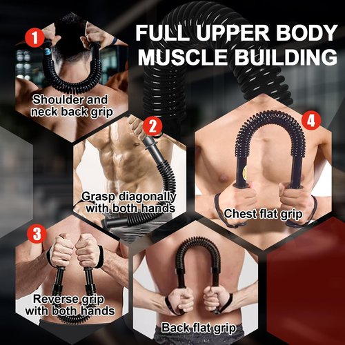 JAOTREL Power Twister Bar, Upper Body Strength Training Bar, Heavy Duty Arm Builder for Chest Shoulder Forearm Bicep and Arm Strengthening Workout Equipment (66, Pounds)