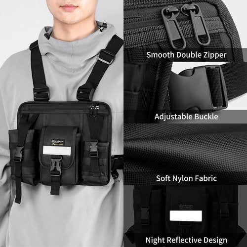 Tactical Chest Bag for Men, Outdoor Multi-purpose Utility Vest Pouch with Water Bottle Pocket EDC Chest Pack Daypack for Running Hiking Cycling