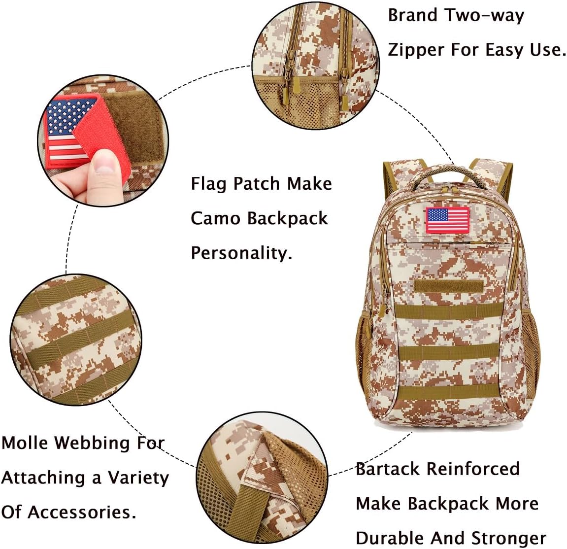 outdoor plus Camo Backpack,Military Boys Backpacks for School,40L Army Bookbag with USB Charging Port Waterproof