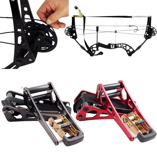 FENJANER Archer Compound Bow Press, Alumium Alloy Portable Hand Held Replace Bowstrings Tool, Press Ratchet Bow Limbs Open Accessories for Compound Bow & Crossbow (Red)