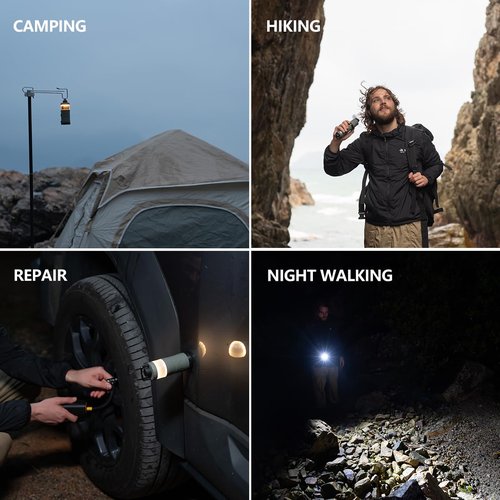 LOVORK 7-in-1 Modular Camping Lantern Rechargeable, 5000mAh, 500LM, IPX4 Waterproof, Fan, Bluetooth, Multi-Function Portable Flashlight, Camping Essentials Set for Emergency, Hiking, Fishing (Green)