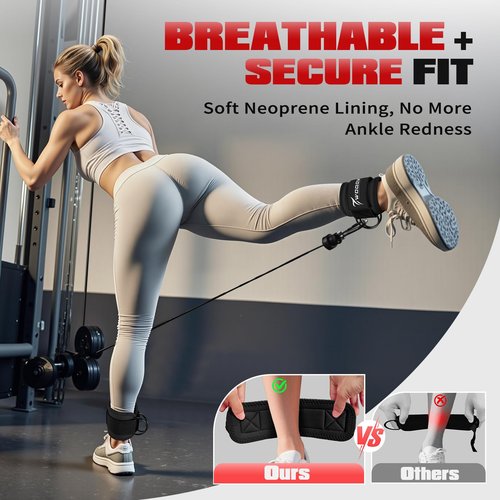 Ankle Resistance Bands with Cuffs, Leg and Glutes Workout Equipment, Resistance Bands with Ankle Straps for Cable Machine Kickbacks, Booty Workouts, Lower Body Exercises - Home Gym Exercise Equipment