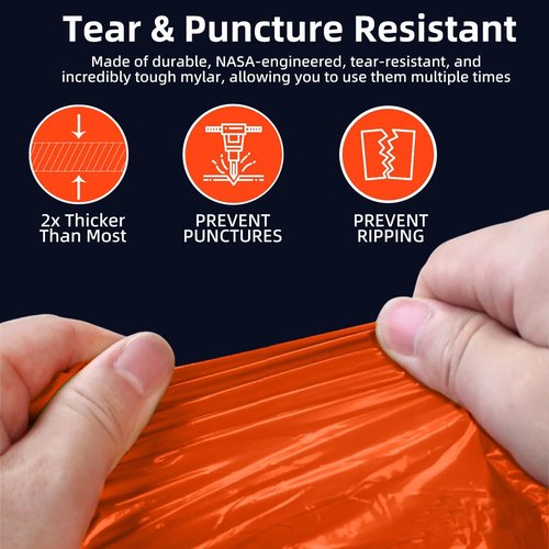 Vonctixe Thickened Emergency Rain Poncho with Mylar Blanket Liner, Heavy Duty Thermal Poncho Survival Blankets for Adult, Reusable Survival Ponchos Survival Gear, Camping, Hiking, Outdoor