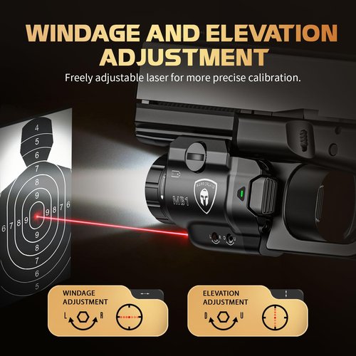 WARRIORLAND MB1 Compact Pistol Light, Fits G17 /G19 /G19X /G2C /M&P 9 /Hellcat Pro/1911 and Other 100+ Models, 500 Lumens Universal Rail Mounted Tactical Weapon Light with Laser LED, Power Indicator