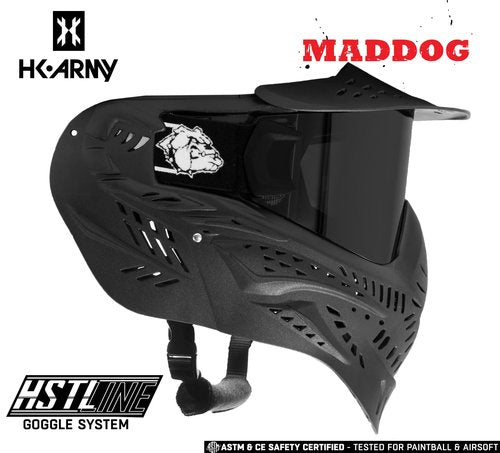 Maddog HK Army HSTL Paintball Airsoft Mask Goggle System | Replaceable Thermal Dual-Pane Anti Fog Lens | Adjustable Full-Face Safety Certified Protection - Black with Smoke Lens