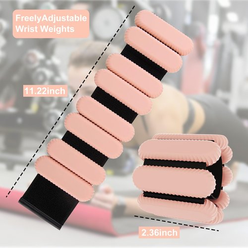 Wrist & Ankle Weights for Women, Wearable Strong Arm & Leg Weights Set of 2(1Lbs Each), Freely Removable, Ankle Weights for Walking, Yoga, Dance, Gym (Flesh pink)