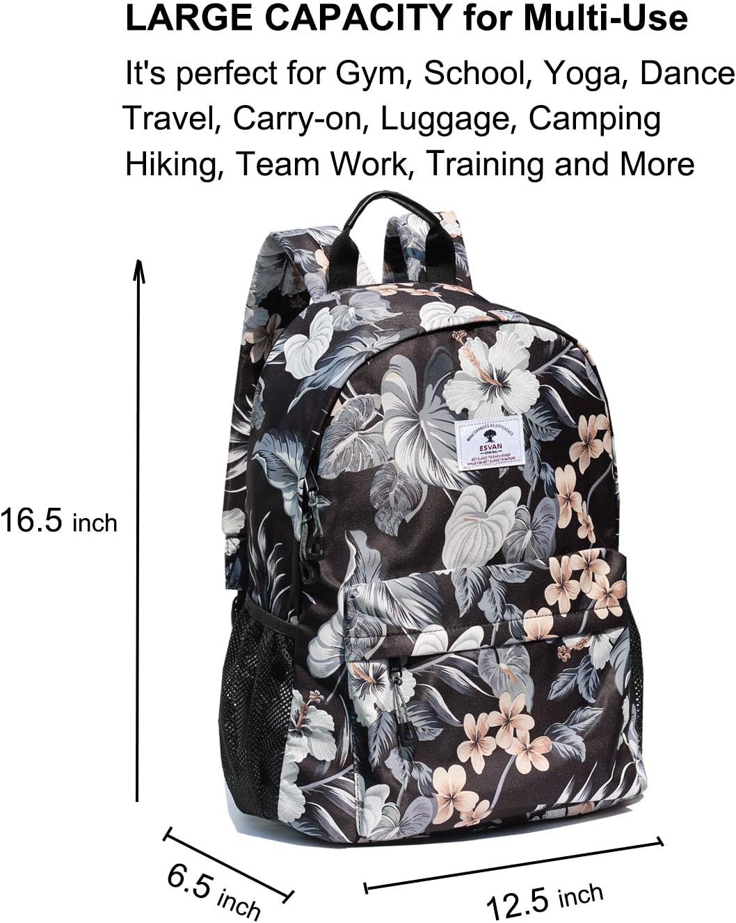 Original Floral Leaf Travel Backpack,Waterproof Gym Backpack Suitable for Travel,Gym,Shopping,Yoga,Hiking,Beach (I)