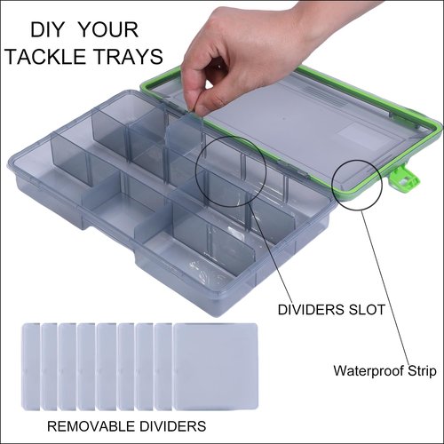 Kulport Tackle Boxes Plastic Storage Organizer Box with Removable Dividers,3600 Tackle Tray and 3700 Tackle Trays,Lure Box and Terminal Tackle Storage,4 Packs Tackle Trays-grey