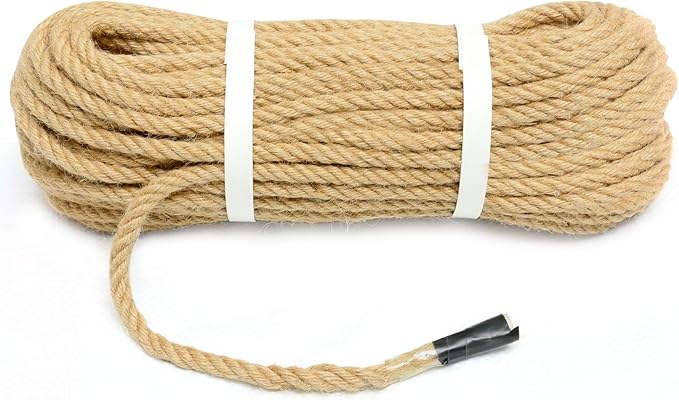 Jute Rope 1/3 Inch 200 Feet Hemp Ropes for Deer, Heavy Duty, Twisted, Natural, Tug of War, for Crafts, Home Decorating Gardening Bundling