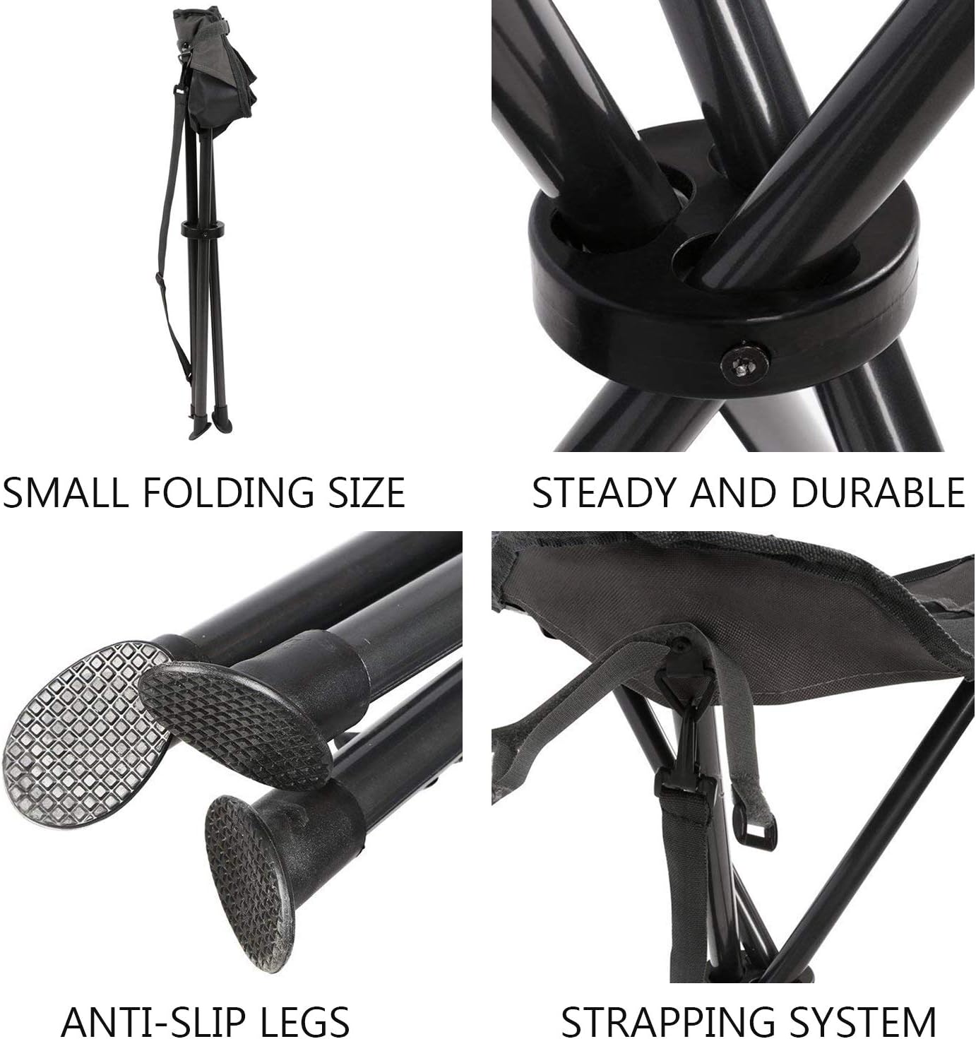 Portal Tall Folding Tripod Stool for Outdoor Camping Walking Hunting Hiking Fishing Travel, Support 225 lbs