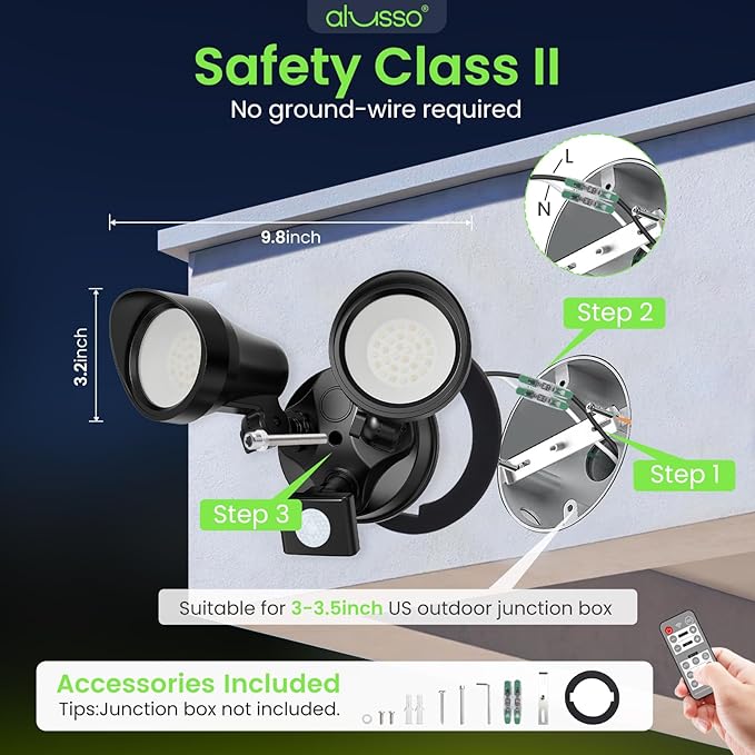 ALUSSO® LED Security Lights Motion Sensor, 25W 2000LM Flood Lights Outdoor Motion Sensor with Remote, Dimmable Brightness 3000K-6500K CCT IP65 Security Light ETL Listed for House Garage Yard, 2 Pack