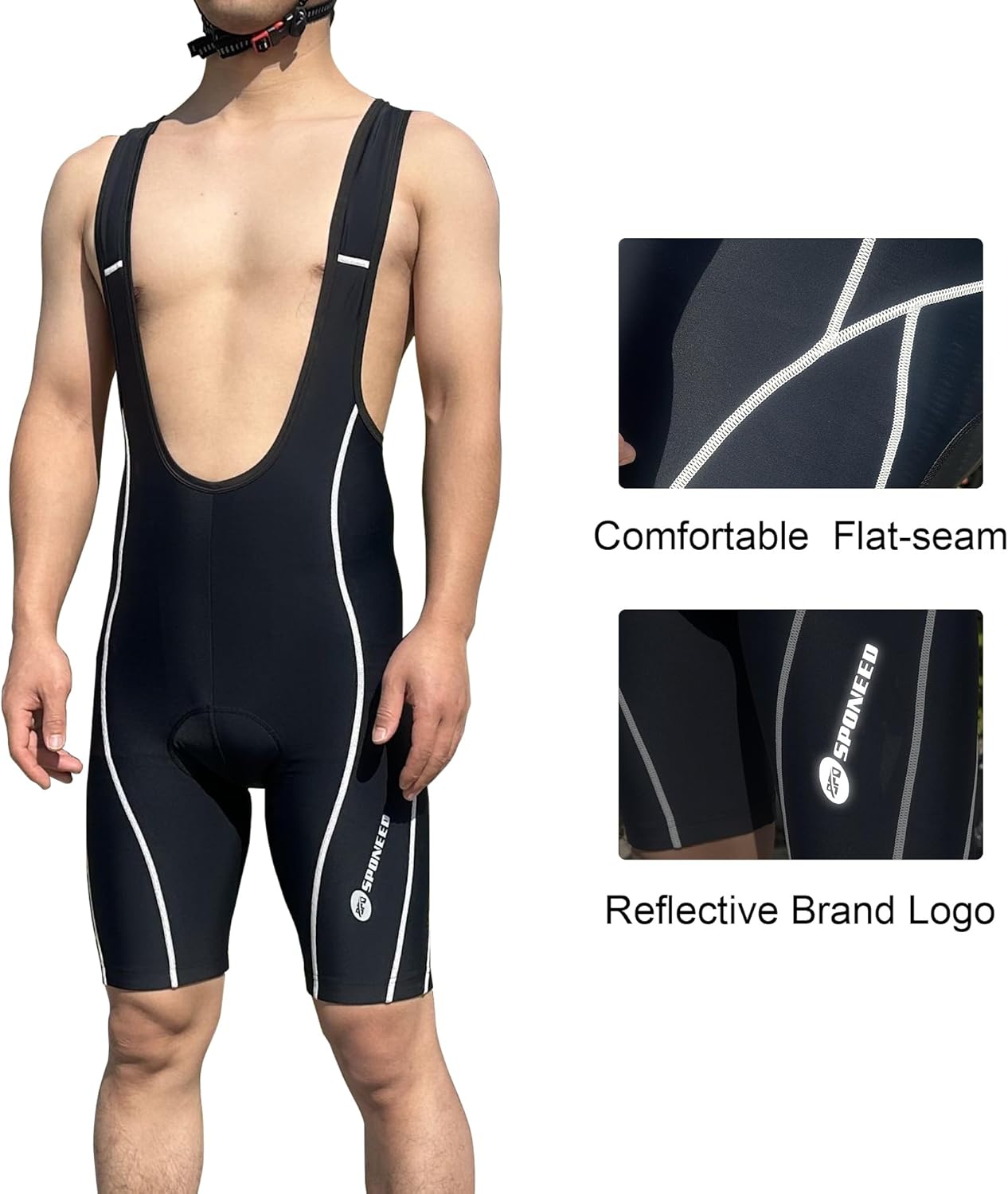 sponeed Cycling Bib Shorts Men Biker Bibs for Men Padded Breathable Racing Shorts UPF 50+