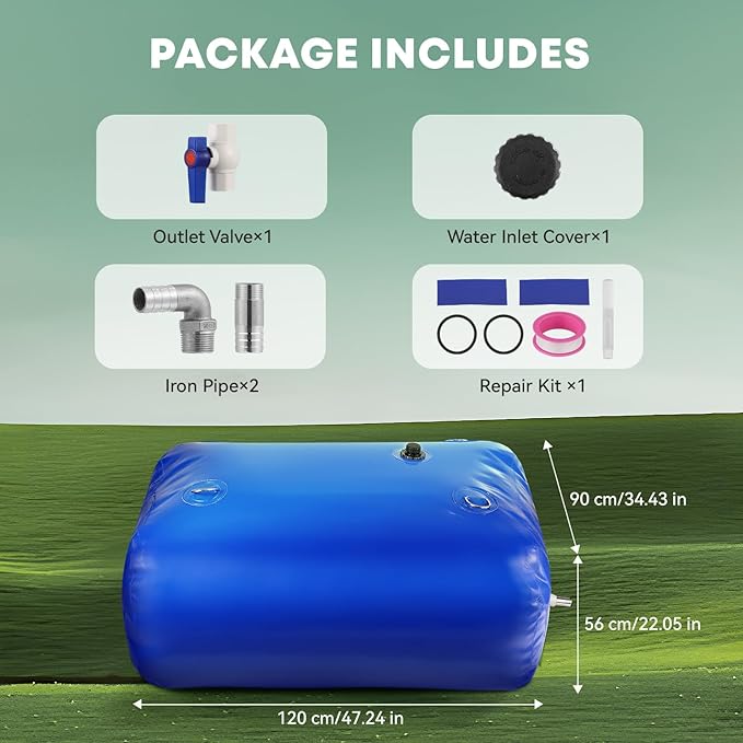 LANUEVA 158 Gal/600L Portable Water Storage Bladder, 1000D PVC Foldable Water Tank with Spigots and Overflow Kit, Water Storage Containers for Emergency Water, RV, Irrigation&Camping (Blue, 600L)