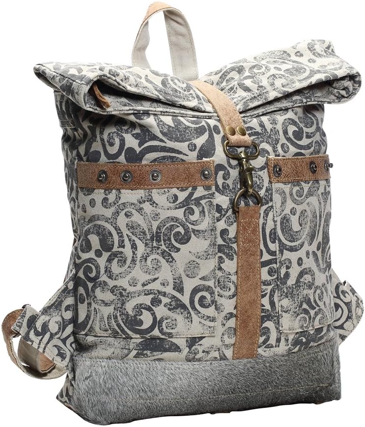 Myra Bag Floral Cowhide & Upcycled Canvas Backpack S-1161
