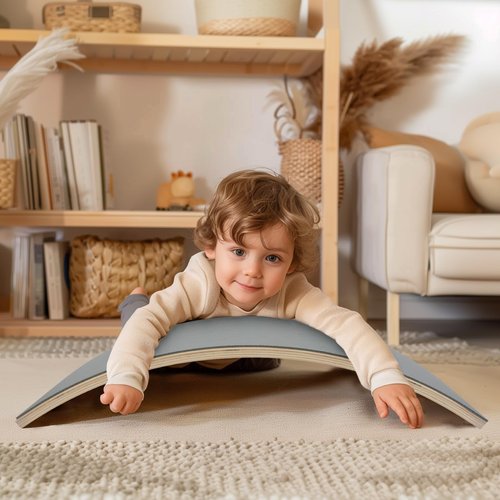 Wooden Wobble Balance Board, 32 Inch Rocker Board Natural Wood, Kids Toddler Open Ended Learning Toy, Yoga Curvy Board for Office & Classroom Adult - Large