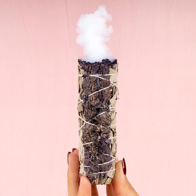 Wish Well Sage Smudge Kit - 3 Lavender Sage Sticks, 2 Palo Santo Sticks, Abalone Shell, Stand, Feather, 7 Chakra Stones & Crystal Bracelet ~ Sage Incense Sticks for Cleansing House & Meditation