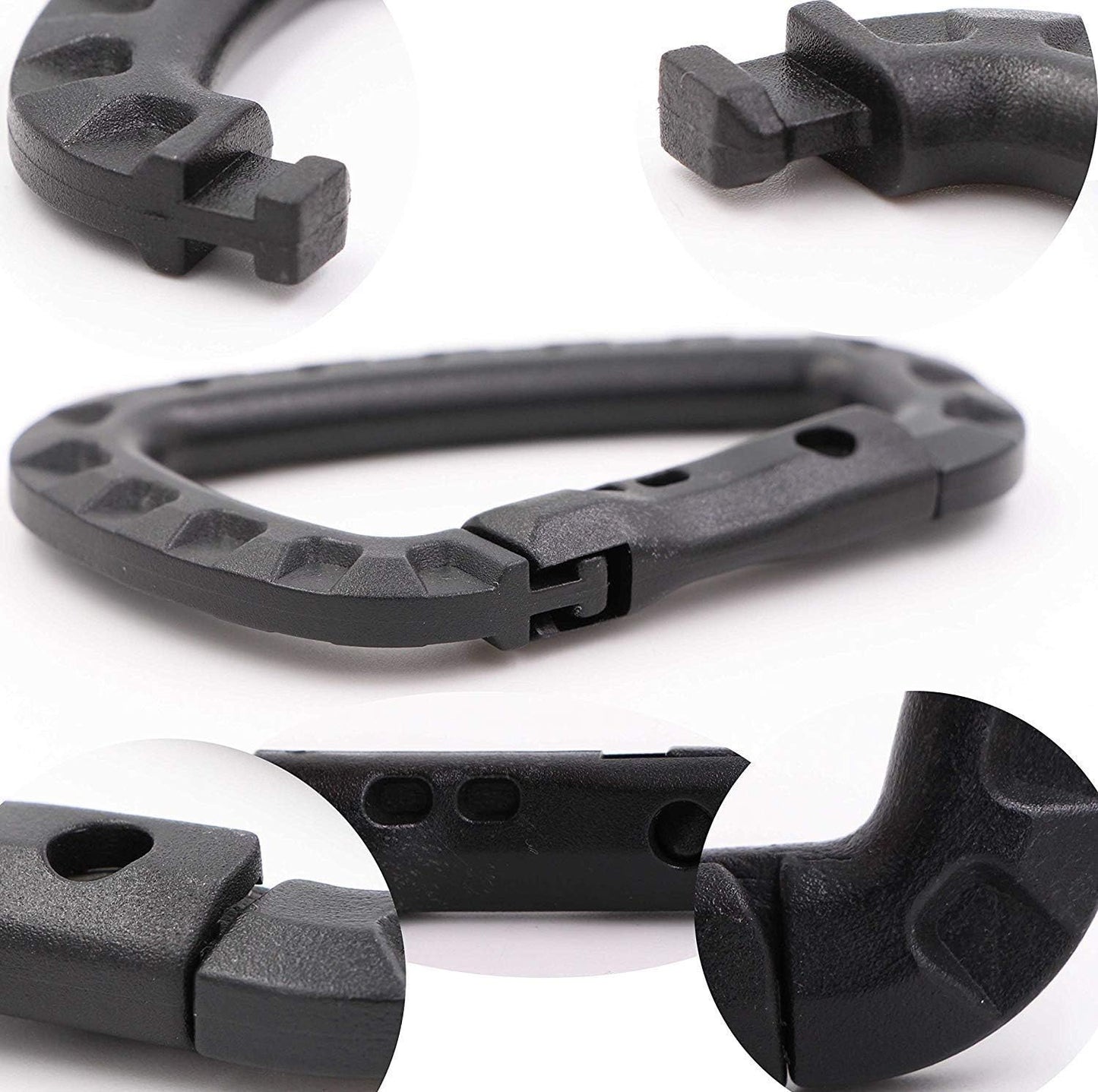 Tactical Carabiner Keychain - 10 Pack Hard Polymer Carabiners D Rings Light Weight Spring Snap Gear Clip Utility Hooks Backpack Hanging Buckle for Outdoor Travelling Camping Hiking Fishing Black