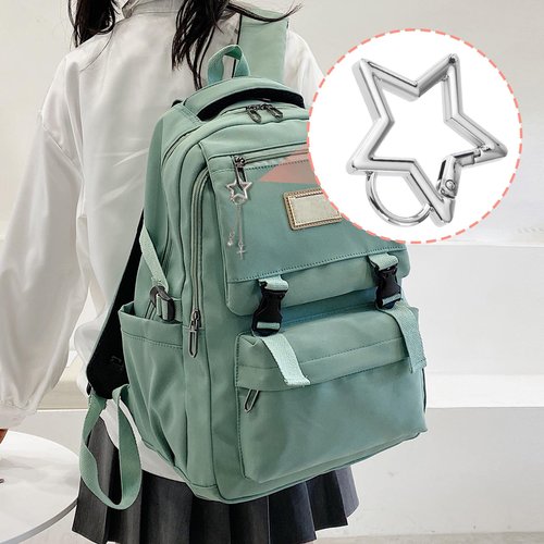 Pndeyo 4pcs Star Carabiner, Heavy Duty Star Spring Snap Hook Keyring, Zinc Alloy Keychain Clip Outdoor Accessories for Camping Hiking Fishing- Silver & Black