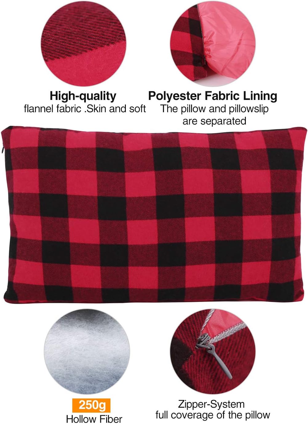 REDCAMP Small Camping Pillow Lightweight and Compressible, Flannel Travel Pillow with Removable Pillow Cover, 2 Pack