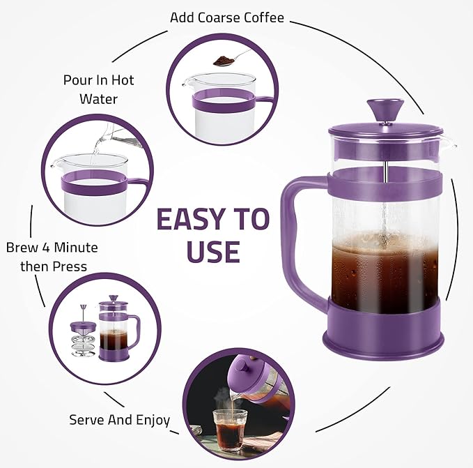 Utopia Kitchen 34 Ounce 1 Liter French Press Coffee Maker, Tea Maker, Travel Coffee Presses, Heat Resistant Thickened Borosilicate Coffee Pot for Camping Travel Gifts, Plum Pack of 1