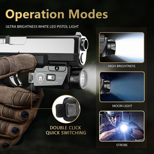 WARRIORLAND MA2 Pistol Light with Holster Fit for S&W M&P 9 M2.0/M1.0 Compact 4.0'' Barrel, 800-lumen LED Weapon Light Pistol Flashlight & Right-Hand IWB Holster, Rechargeable | Screen Power Indicator