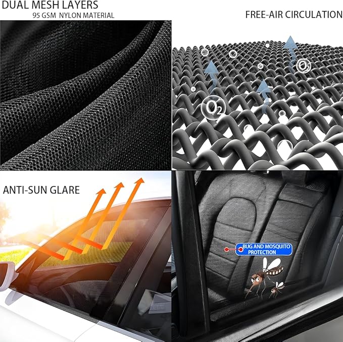 [2015] Truck Window Screens for GMC Sierra1500 2019-2025 for Camping SUV 4 Pcs Car Mosquito Net Shades for Pickup Side Window Protection from UV, Bugs Breathable Adjustable Mesh Shade for Baby,Kids
