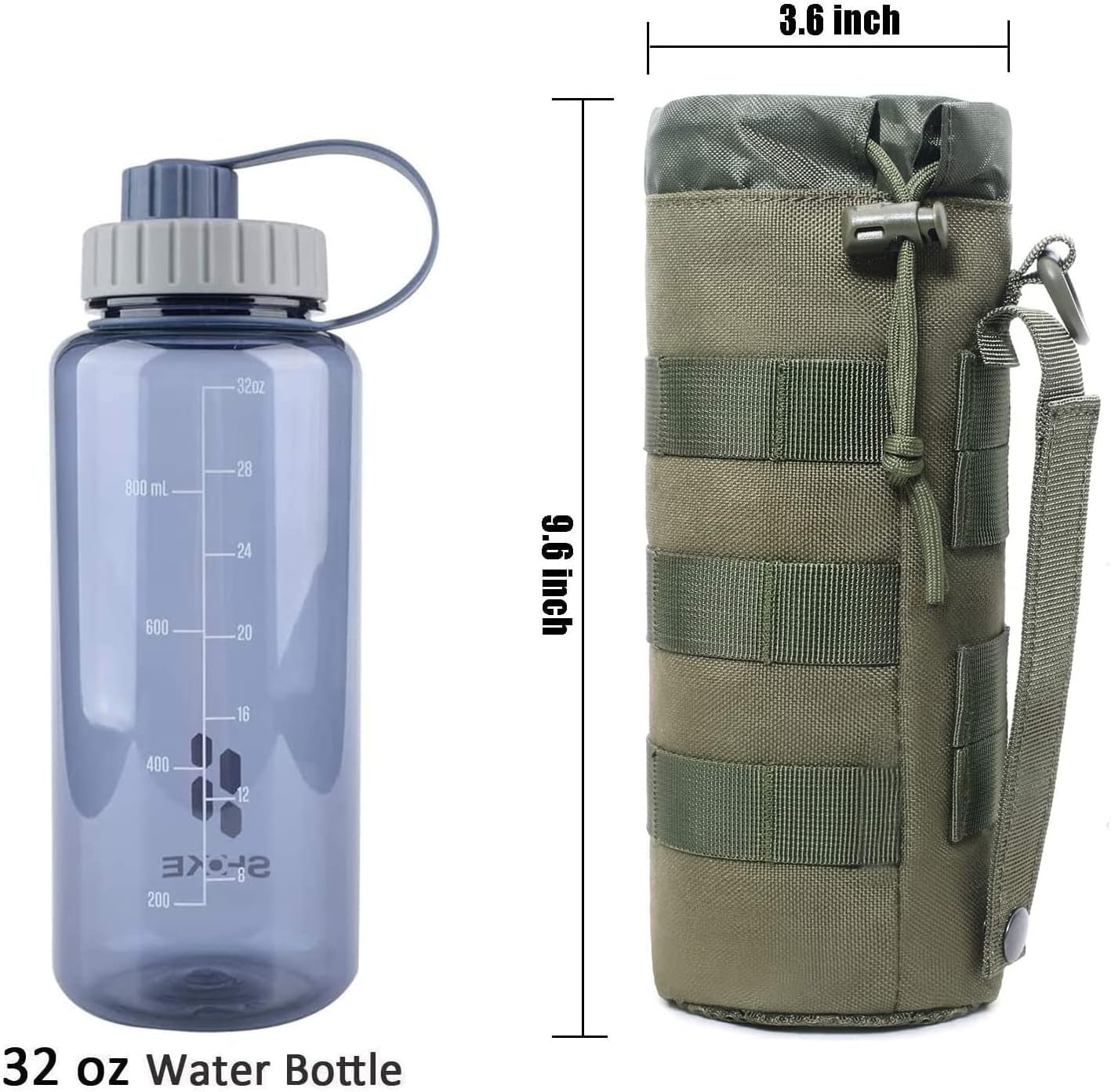 Tactical Molle Water Bottle Pouch Military Drawstring Open Top & Mesh Bottom Travel Water Bottle Holder Bag Tactical Hydration Carrier
