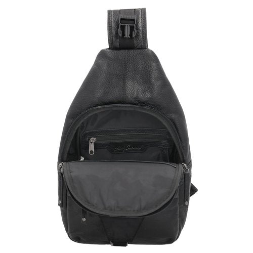 Lady Conceal Grayson Large Leather Sling Backpack with Locking Zippers (Black)