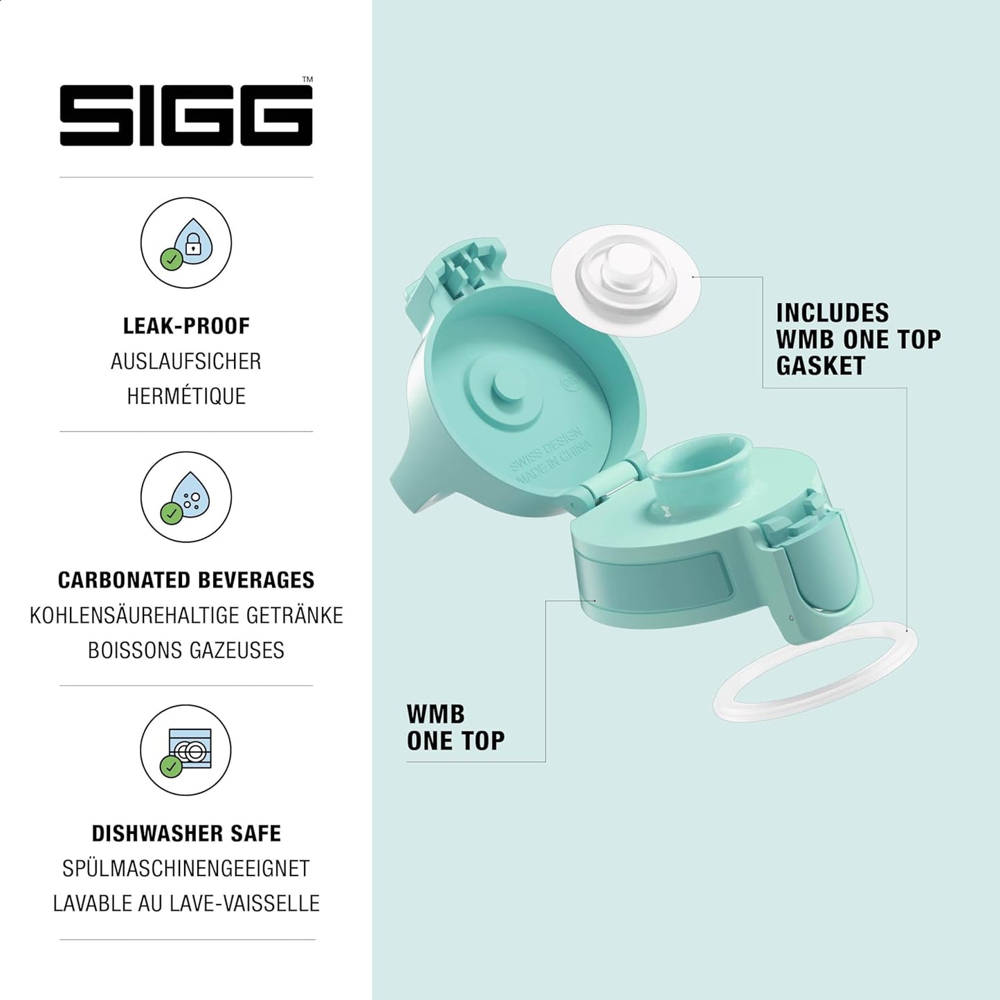 SIGG - WMB ONE Top (One Size) - Replacement Lid Wide-Neck Water Bottles - Flip Top - Gasket Included - Accessories