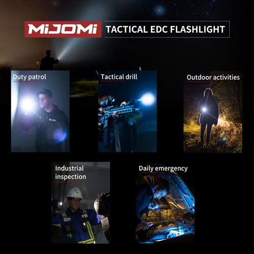 MIJOMI J81G Tactical Rechargeable Flashlight with Holster, 1300 Lumen Super Bright IP68 Waterproof Dual Button Flashlight for Tactical Games Outdoor