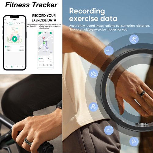 CNBRO Smart Ring Heart Rate Monitor Blood Pressure Ring Sleep Tracker Fitness Ring Pedometer Step Counter Calories Fitness Tracker Waterproof Health Smart Rings for Men Women