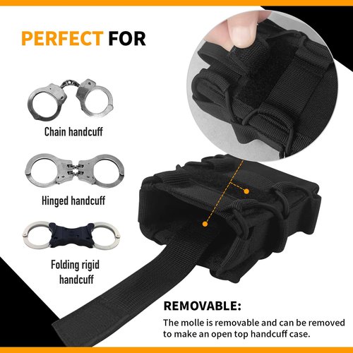 Handcuff Holster，Holder Pouch for Duty Belt Police Vest, Open-Top Handcuff Case Fits ASP Hinged Chain Folding Rigid Handcuffs with Compatible Various Work Belts