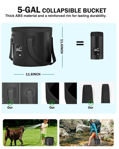 Portable shower for camping, 6000mAh Camping Shower with LED Display, Camp Shower with 5 Gallons Collapsible Bucket, portable camping shower with 3 Spray Modes for Hiking, Travel, Car, Pet