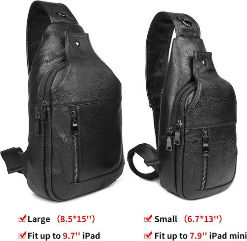 Full Grain Leather Crossbody Sling Bag Chest Backpack Outdoor Travel Hiking Sports Daypacks
