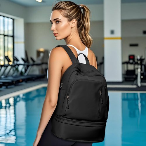 VENATIN Gym Backpack for Women Men, Lightweight Gym Bag with Shoe Compartment, Waterproof Sports Backpack with Wet Pocket, Black