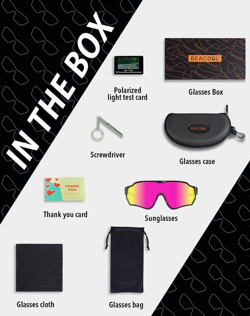 BEACOOL cycling glasses (Tri Acetate Cellulose (TAC), Black Pink)