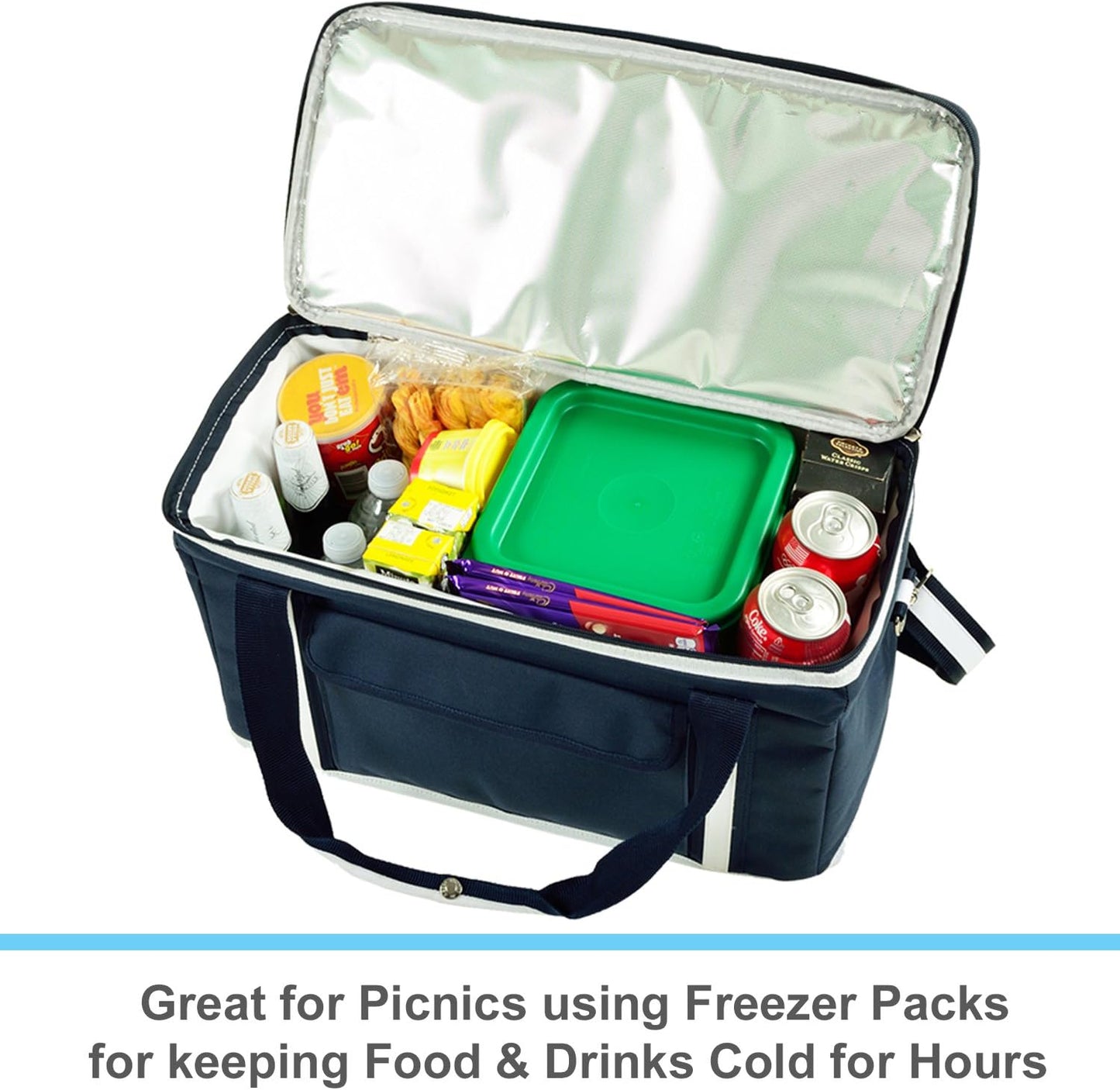 Picnic at Ascot 8025-BLB 42 Can Hybrid Semi-Rigid Folding Cooler, Navy/White