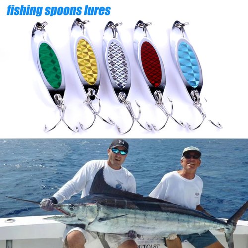 LURESMEOW Fishing Lures - Trout & Bass Walleye Lures, Saltwater Fishing Spoons 5pcs with Box
