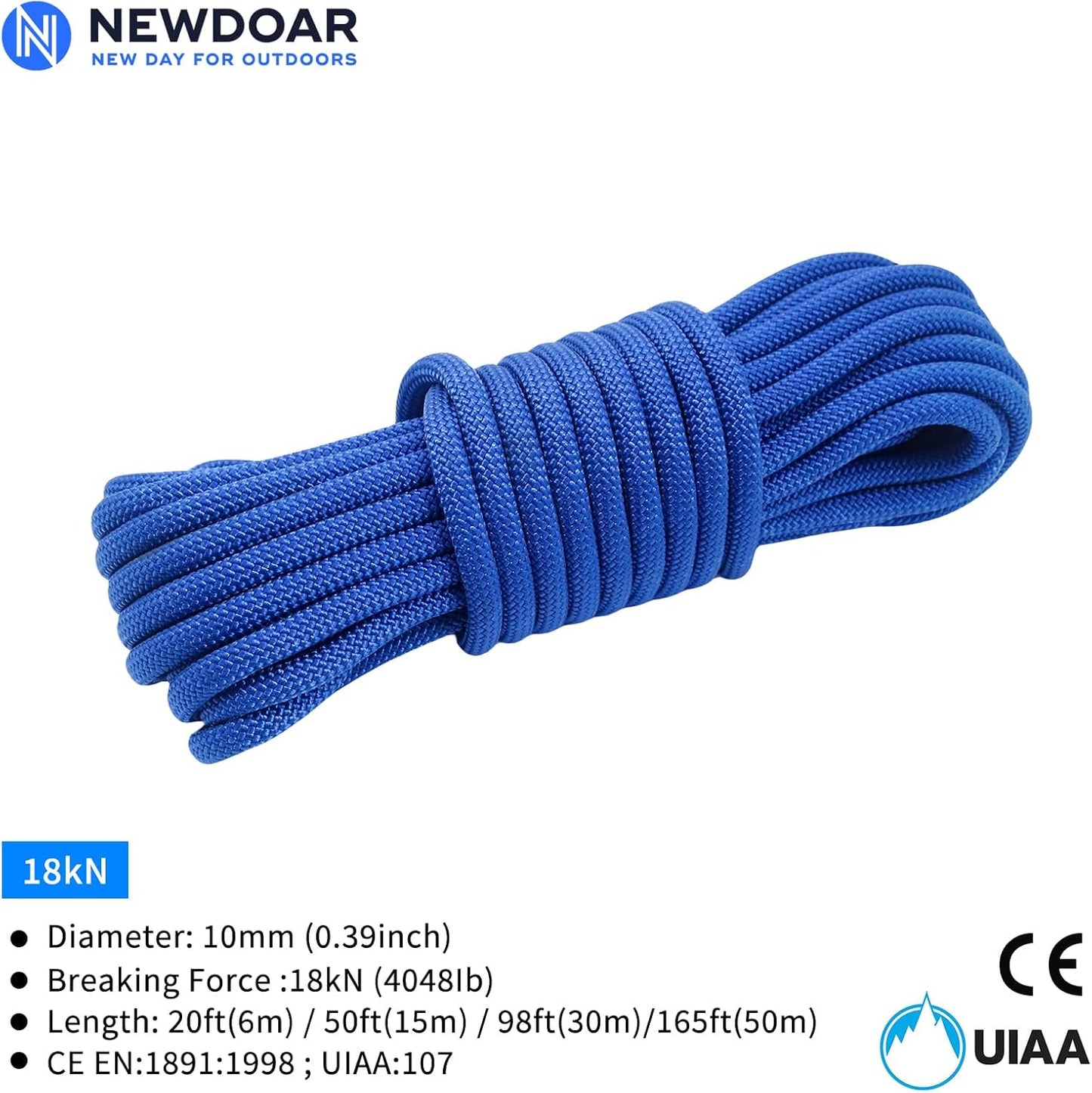 NewDoar 8mm Climbing Accessory Cord High Strength Rope Equipment for Mountain Climb, Fire Rescue Escape, Outdoor Survival, Camping (Polyester 20ft)