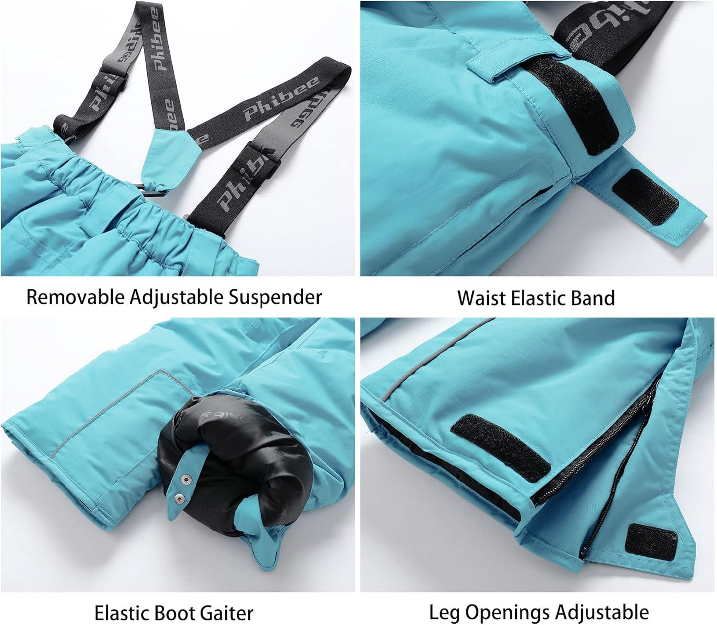 PHIBEE Girls' Waterproof Windproof Breathable Polyester Snow Ski Pants