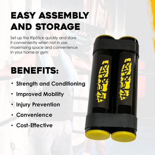 RipRight RipStick, Workout Equipment for Joint Rehab, Shoulder and Resistance Training, Muscle Building and Core Workout Equipment with 6 Adjustable Resistance Bands (Black/Yellow)