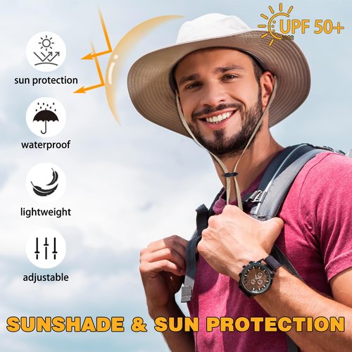Sun Hat for Women Men UPF 50+ Wide Brim Fishing Hat Waterproofing (US, Alpha, One Size, Dark Grey)