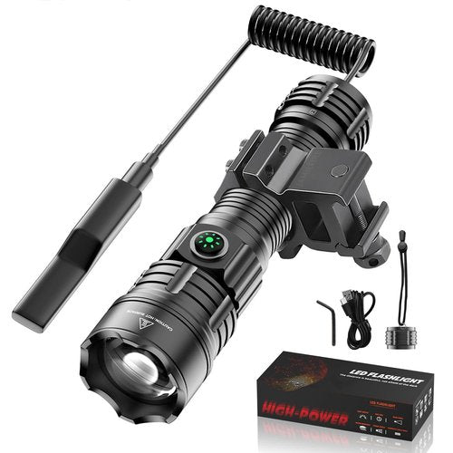 WINDFIRE Tactical Flashlight Rechargeable, Flashlight High Lumen with Picatinny Rails Mount and Pressure Switch, Zoomable 3 Modes Handheld Flash Light